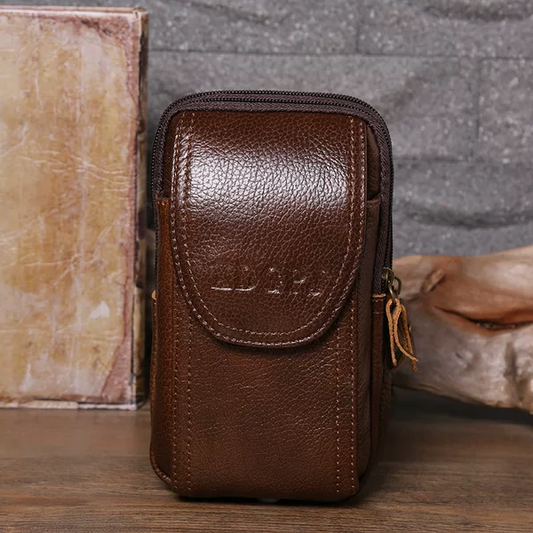 Cowhide three-layer vertical bag 8806 outdoor men's cowhide waist bag mobile phone bag change certificate mobile phone waist bag wholesale