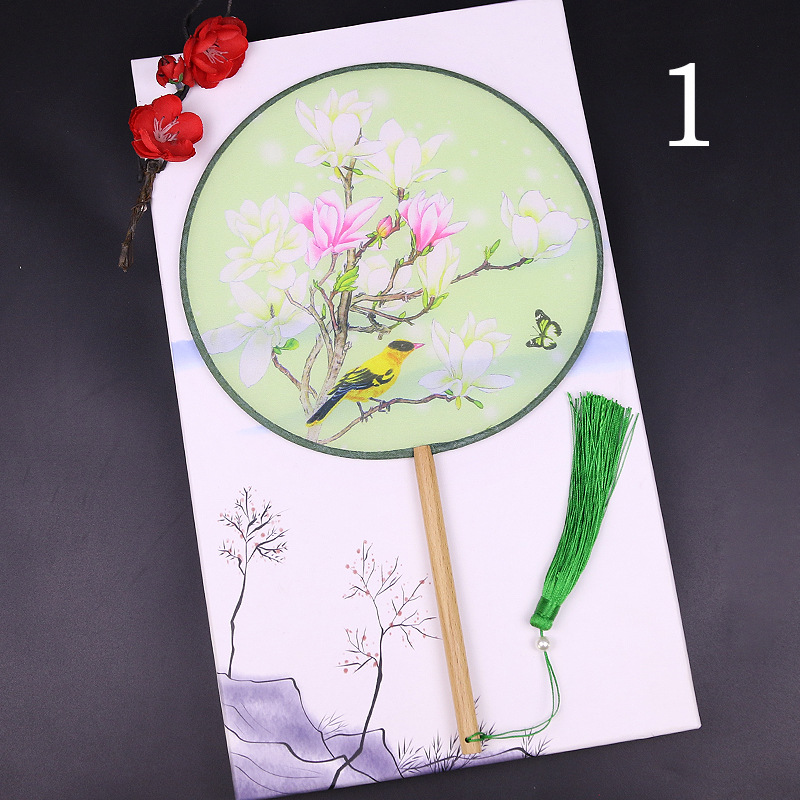 Estilo antiguo ventilador redondo estilo chino danza ventilador clásico Dama DE HONOR traje medio-largo mango Palacio ventilador boda al por mayor