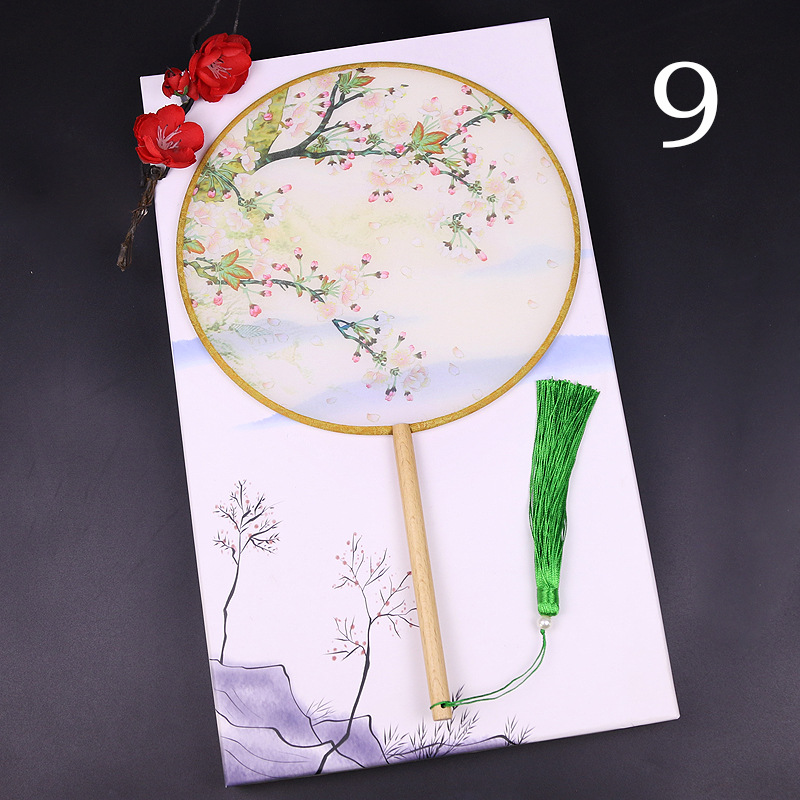 Estilo antiguo ventilador redondo estilo chino danza ventilador clásico Dama DE HONOR traje medio-largo mango Palacio ventilador boda al por mayor