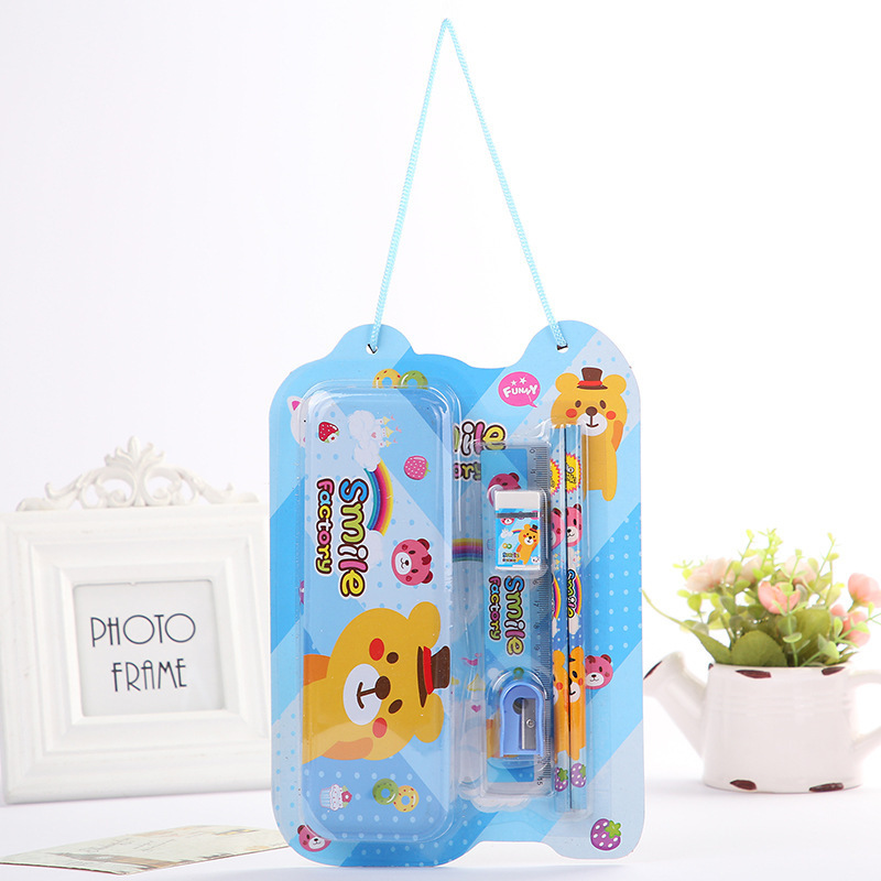 Cartoon stationery, children's teaching set, pencil case for pencils, handheld ruler, Korean style, Birthday gift