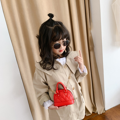 Children's spring and summer shell bag rhombus chain catwalk crossbody bag cute mini little girl shoulder handbag