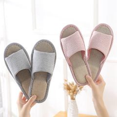 New spring and summer women's linen slippers for home indoor wooden floor non-slip couples home men's slippers