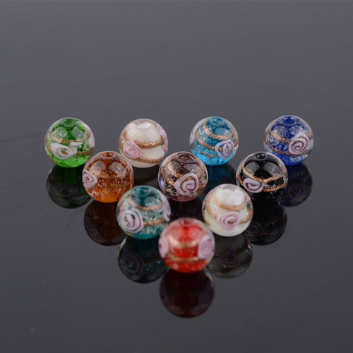 Luminous gold rose flower glass beads crystal beads diy jewelry accessories bracelet material beaded bracelet