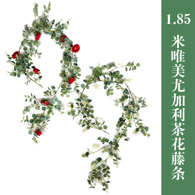 Amazon eucalipto Rose vid boda decoración del hogar artificial peonía Camelia dinero hoja flor artificial vid