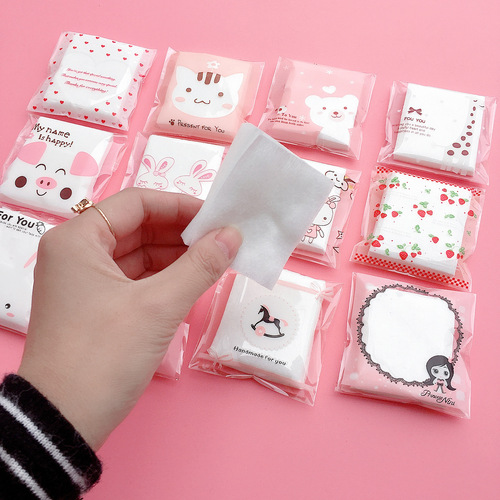Manufacturer wholesale beauty tools cute cartoon bag packaging portable makeup cotton wet compress cotton sheet thin makeup remover cotton
