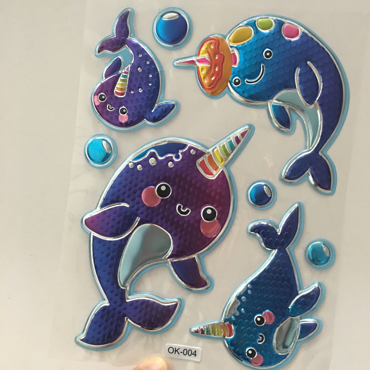 生产泡泡贴铝膜吸塑泡泡贴卡通花纹纹路立体贴纸卡通鲸鱼背胶