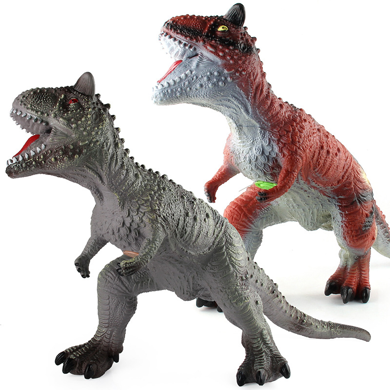 Juguete de dinosaurio extra grande que emite sonidos, modelo realista de Triceratops de goma suave relleno de algodón, juguete infantil de la marca Jurassic, disponible en Amazon.