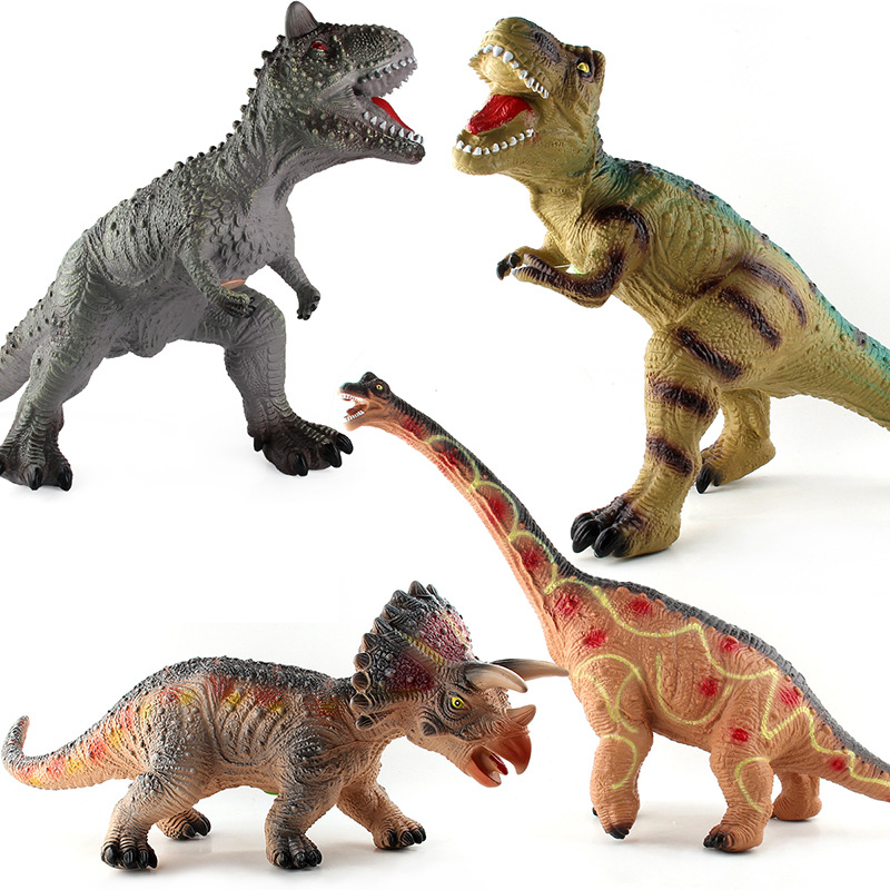 Juguete de dinosaurio extra grande que emite sonidos, modelo realista de Triceratops de goma suave relleno de algodón, juguete infantil de la marca Jurassic, disponible en Amazon.