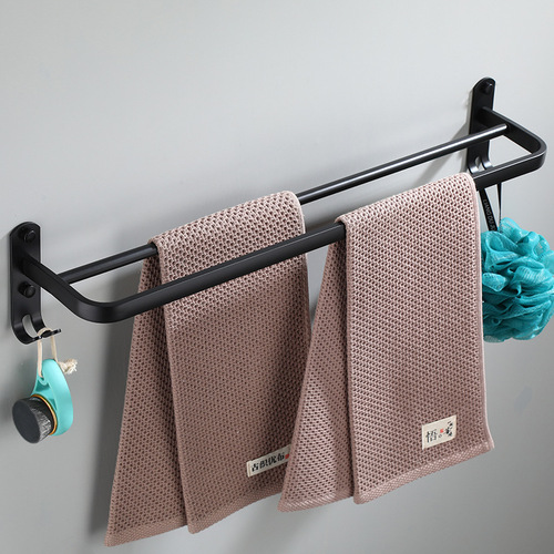 Hotel space aluminum black towel rack double rod bathroom toilet double towel hanging towel rod rack