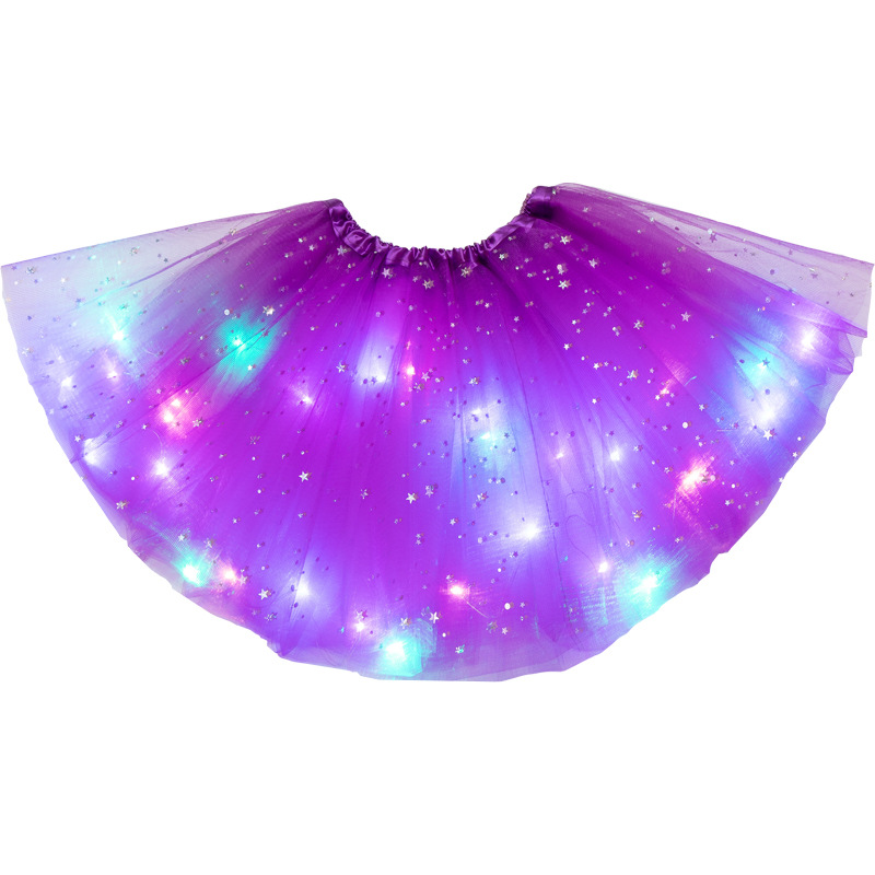 Falda de tutú para niños vestido de LED con luz ins Comercio exterior falda de lentejuelas de estrellas europeas y americanas pettiskirt falda de malla luminosa