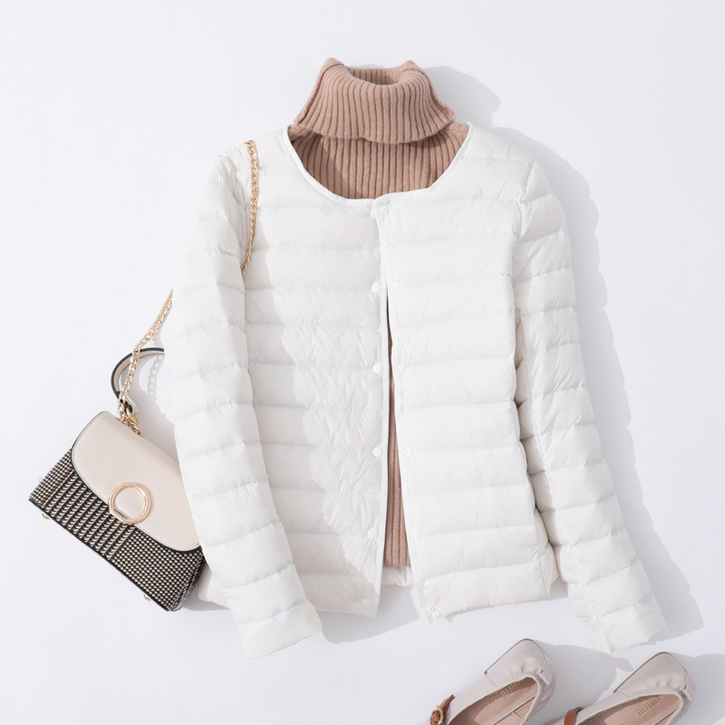 Lightweight down jacket for women 2023 autumn and winter New Round Neck Light slim portable jacket collarless short down jacket Lightweight down jacket for women 2023 autumn and winter New Round Neck Light slim portable jacket collarless short down jacket