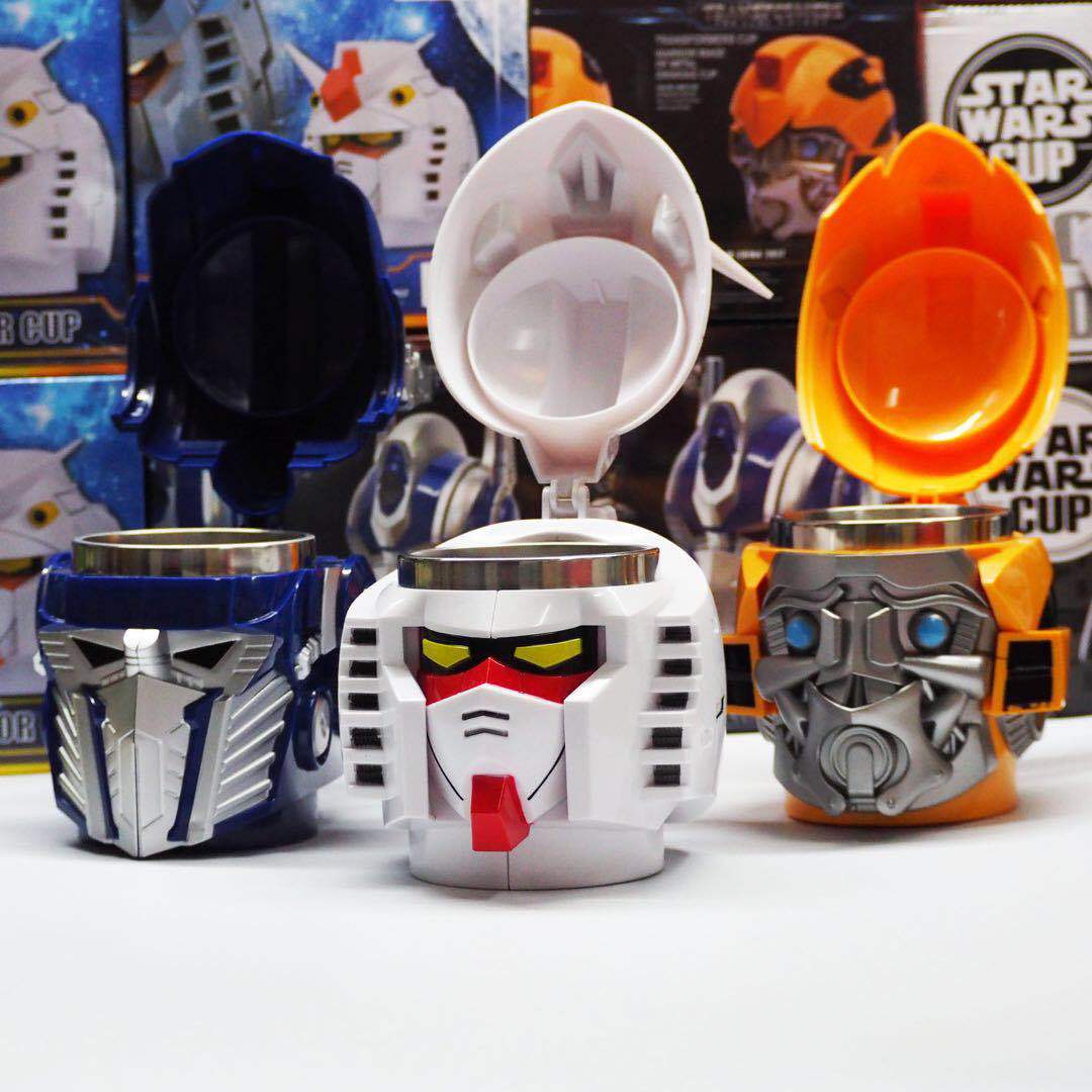 Dibujos animados de dibujos animados taza de agua Universal hombre Gundam taza de acero inoxidable cubierta taza modelo creativo vaso de cerveza