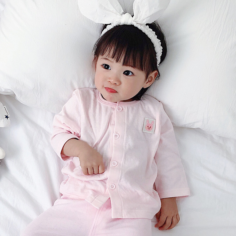 Baby cotton high waist belly pants set children's clothes autumn round neck long sleeve pants warm underwear wholesale
