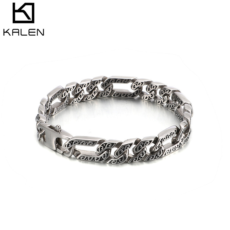 Retro punk titanium steel men's bracelet European and American fashion simple personality pattern stainless steel bracelet fashion men's accessories Retro punk titanium steel men's bracelet European and American fashion simple personality pattern stainless steel bracelet fashion men's accessories