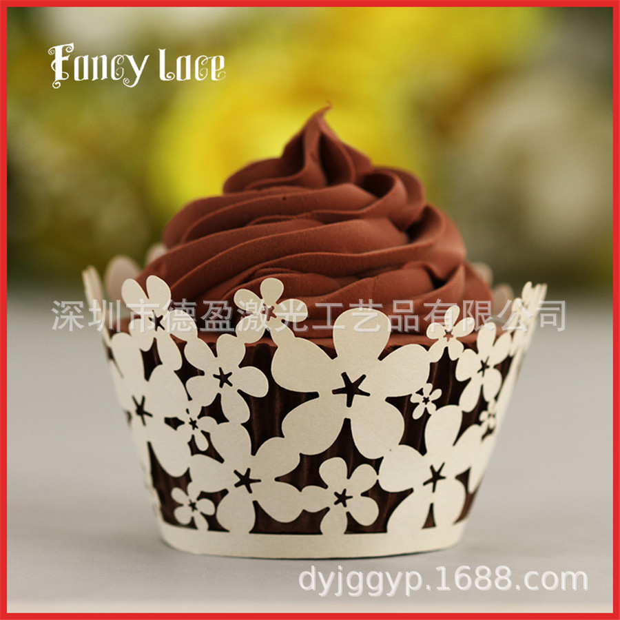 甜品台装饰超美双面珠光纸镂空艺术纸杯蛋糕围边小玫瑰花款