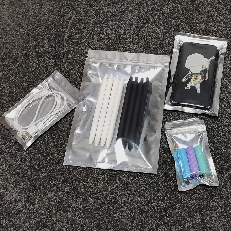 En stock bolsa ziplock de aluminio Chapado en Yin y Yang bolsa de sellado de cremallera chapada en aluminio bolsa de hueso de fondo plano embalaje de cable de datos de auriculares