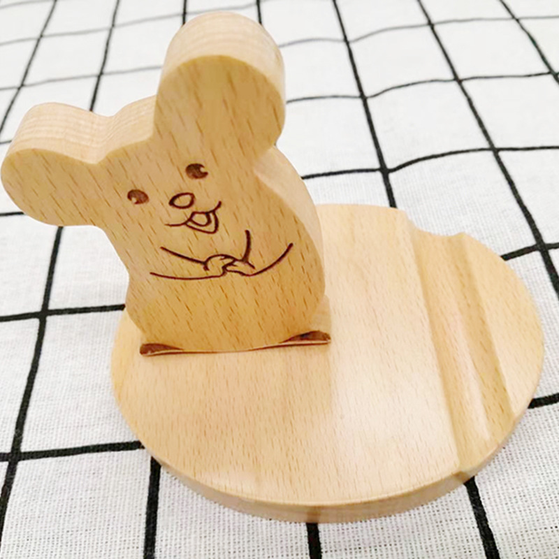 Soporte para teléfono móvil escritorio de madera perezoso popular creativo teléfono móvil soporte Escritorio de dibujos animados de madera teléfono móvil stand logo