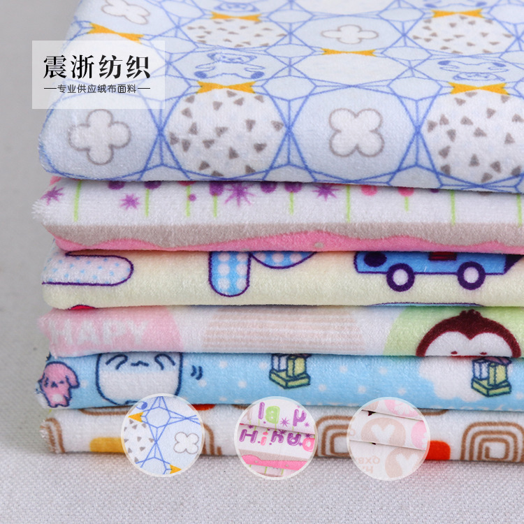 现货水晶绒印花布 水晶绒超柔印花面料 水晶绒玩具里布超柔布料