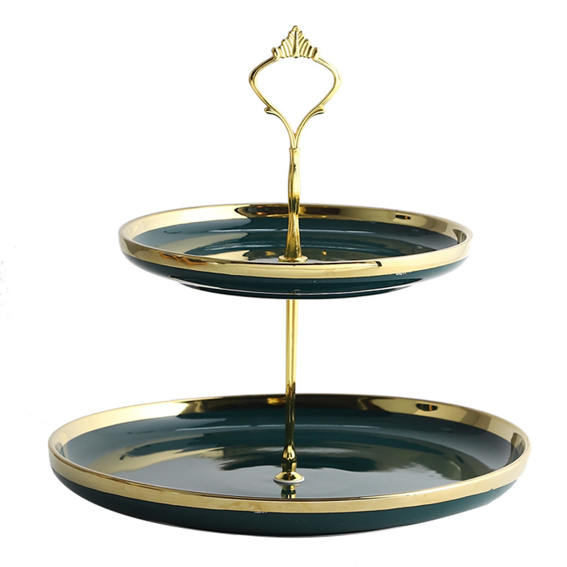 Nordic brocheta de cerámica creativa de doble capa plato de fruta merienda mesa de postre bandeja de cerámica plato de buffet plato de fruta seca