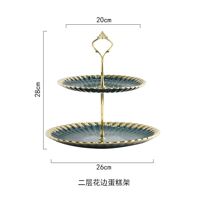 Nordic brocheta de cerámica creativa de doble capa plato de fruta merienda mesa de postre bandeja de cerámica plato de buffet plato de fruta seca