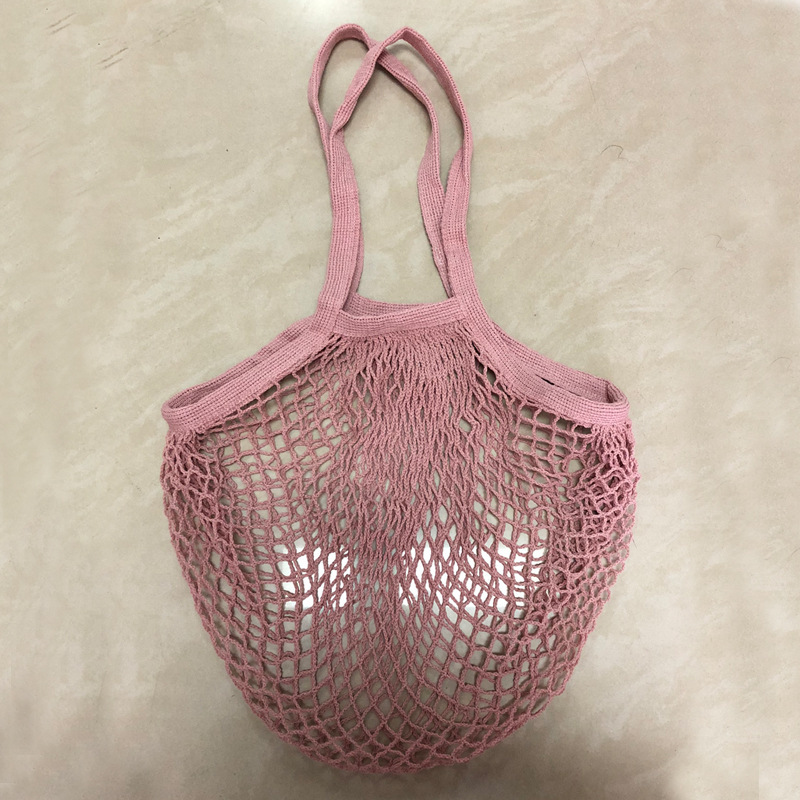 두꺼운 긴 손잡이 가방, 파우더 핑크; 망사 주머니