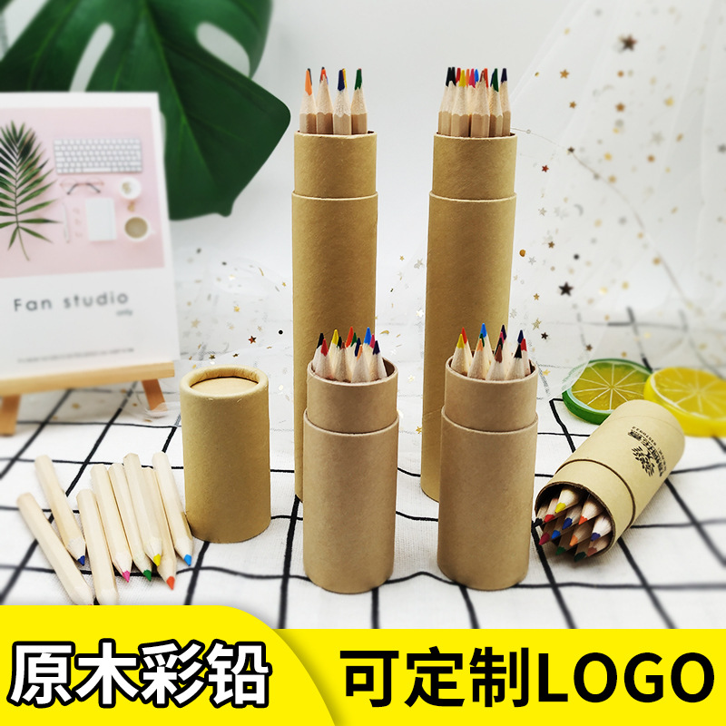 Kraft papel barril color lápiz niños pintado a mano color relleno color plomo 12 color registro color lápiz logotipo impreso personalizado