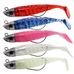 Jigfish Lure Fish Type Single Color Lead Head Soft Fish 8cm 8.5g Empty Casting Lure Curved Hook Bionic T-Tail Soft Fish Wholesale