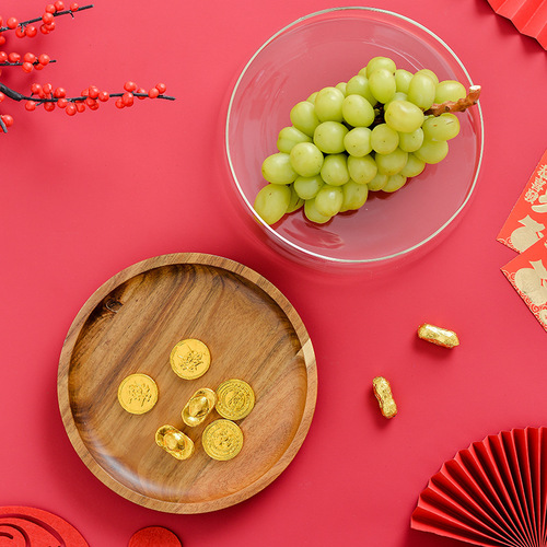 Factory direct selling fruit plate European style creative double-layer glass dried fruit melon seeds nut plate wooden candy storage box