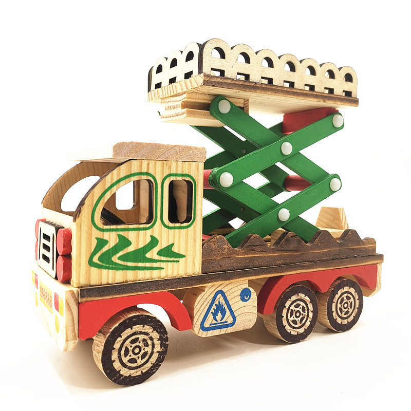 Ornaments New Color Engineering Vehicle Wooden Car Model Ornaments Wooden Dump Truck Mixer Model Manufacturers Supply