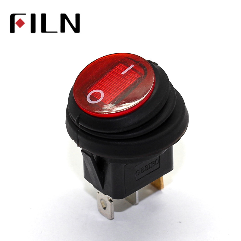 KCD4三脚船型开关两脚带灯翘板开关圆形 二档三档复位开关 飞林