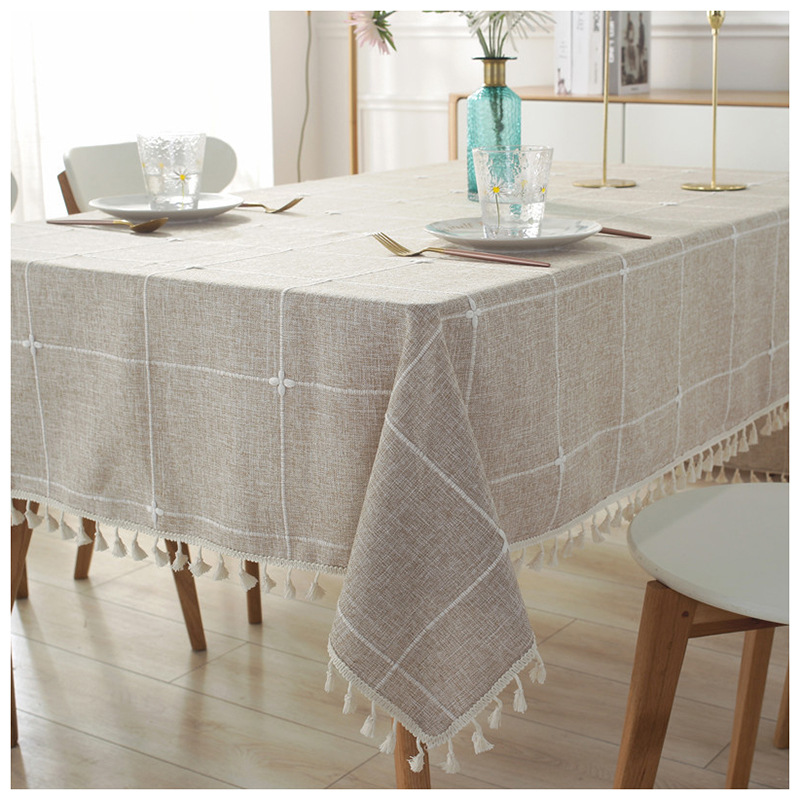 INS Cross-border Jacquard Embroidered Cotton-linen Tassel Tablecloth, Rectangular Coffee And Dining Table Cover_voghion.com