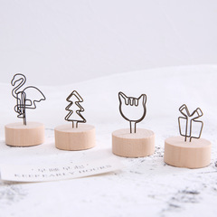 Artistic wooden memo holder creative zakka style retro photo note holder with ironwork memo holder, cross-border best seller