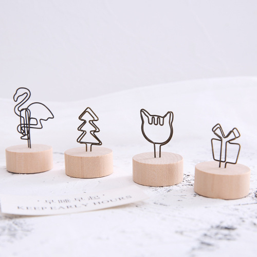 Artistic wooden memo holder creative zakka style retro photo note holder with ironwork memo holder, cross-border best seller
