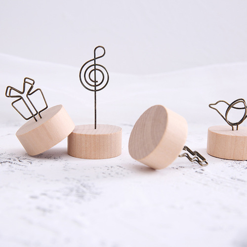 Artistic wooden memo holder creative zakka style retro photo note holder with ironwork memo holder, cross-border best seller