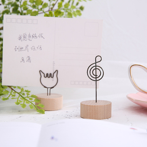 Artistic wooden memo holder creative zakka style retro photo note holder with ironwork memo holder, cross-border best seller