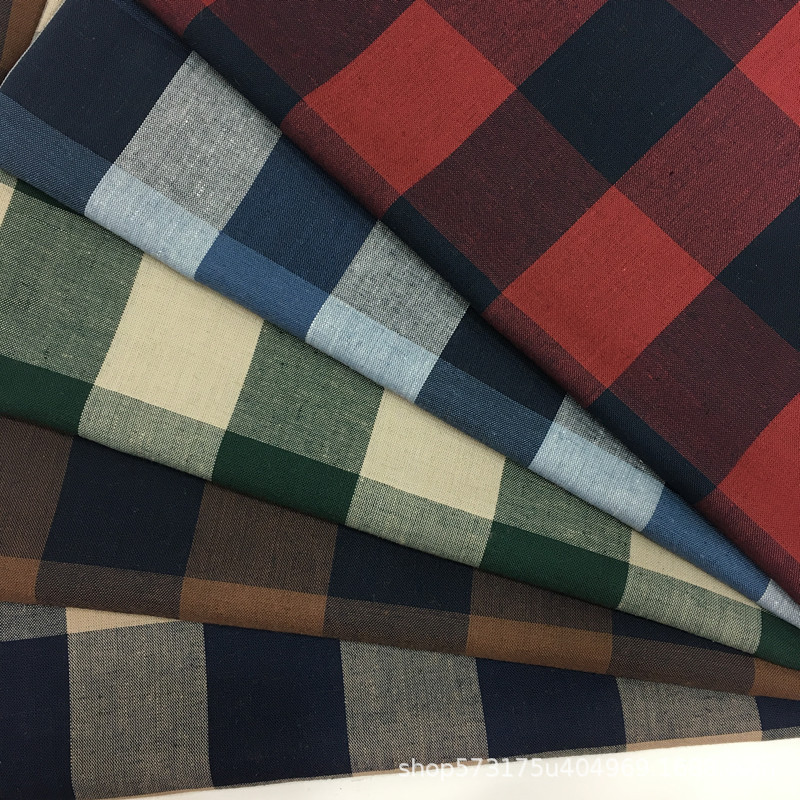 亚麻粘色织格子布 春夏复古衬衫布 亚麻布连衣裙 裤子 服装面料