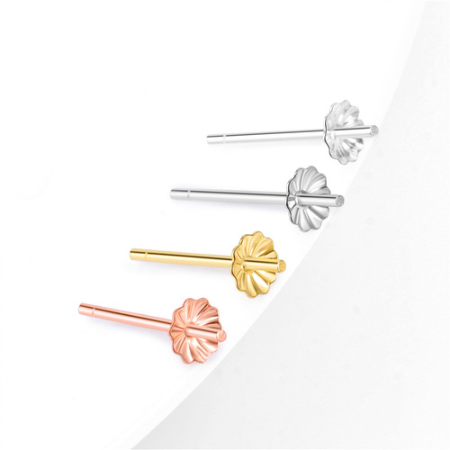 S925 sterling silver flower-shaped pearl empty earrings earrings accessories bowl needle DIY jewelry accessories factory direct sales