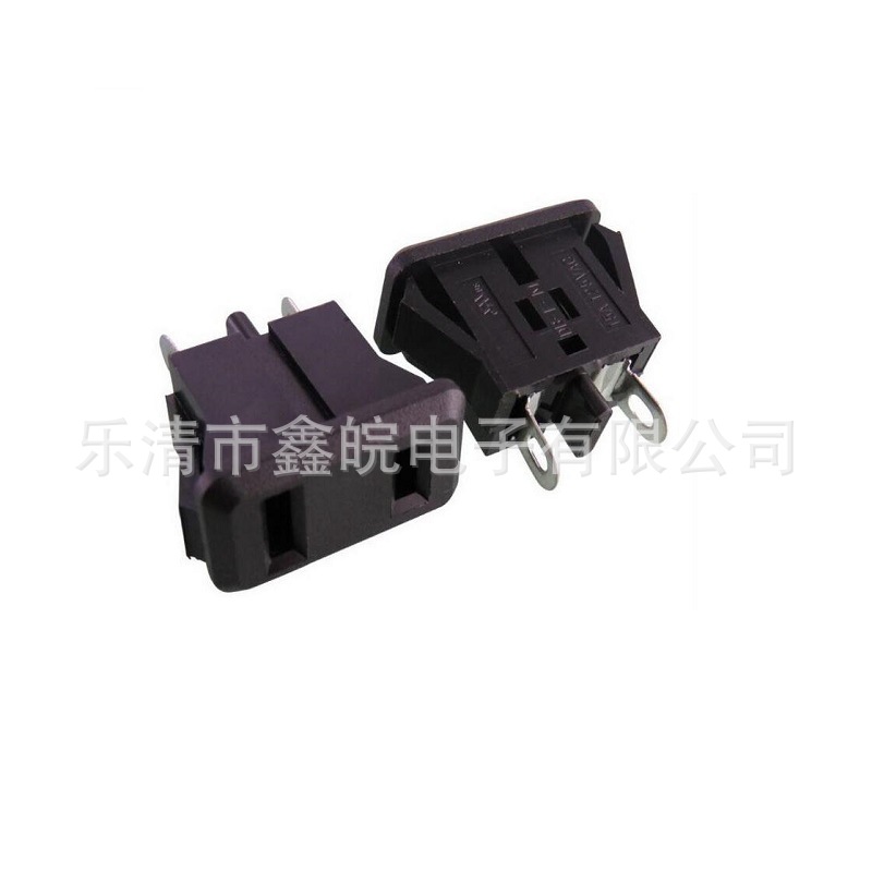 供应DB-F-T两孔AC插座二脚二孔卡式美规美式交流电源母座黑色