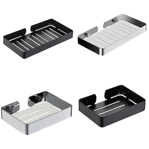 Non-piercing 304 stainless steel soap dish, bathroom soap holder, soap rack, black alloy soap dish with net