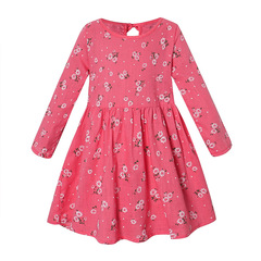 2024 Spring and Autumn New Children's Apparel Korean Style Long-Sleeve Dress Children's Printed Cotton Linen Long-Sleeve Floral Dress
