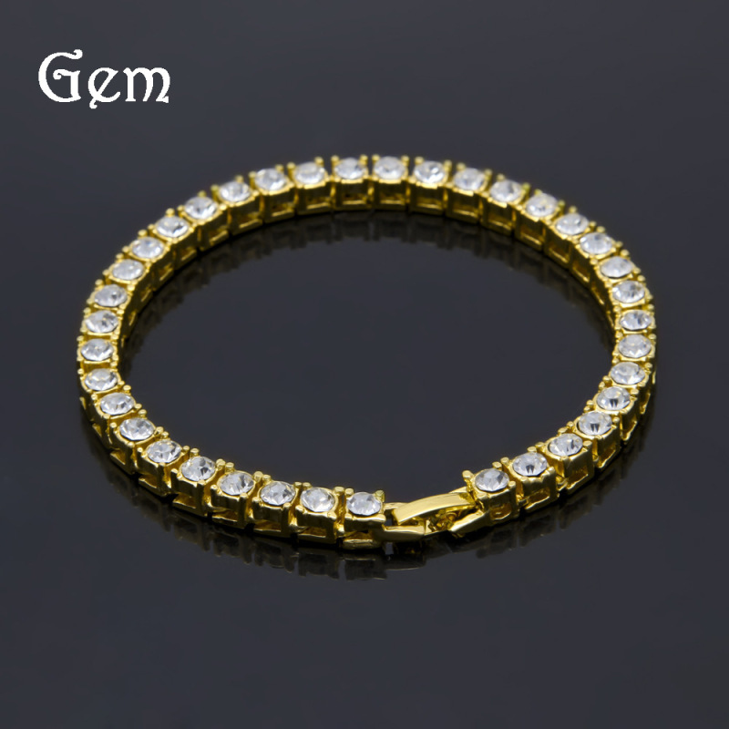 Cross-border hip-hop jewelry full rhinestone 5mm tennis chain a row of bracelets men's fashion fashion jewelry wholesale