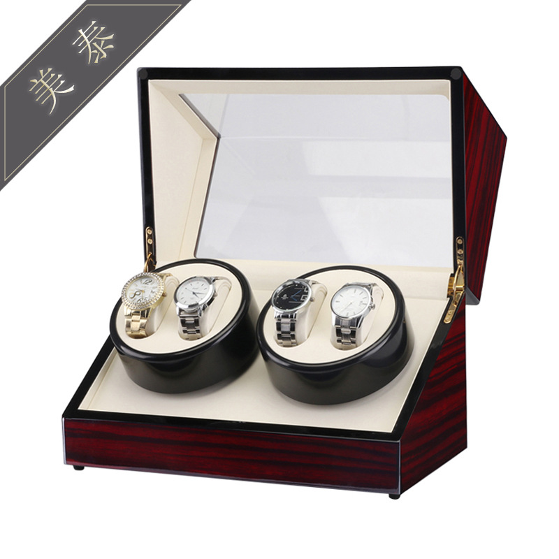 喷油手表盒电动马达盒4+0黑檀纹烤漆摇表器自动上链手表盒木质