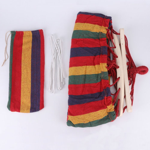 Canvas curve bar swing hammock wooden stick anti-tip children's single or double hammock outdoor camping gear