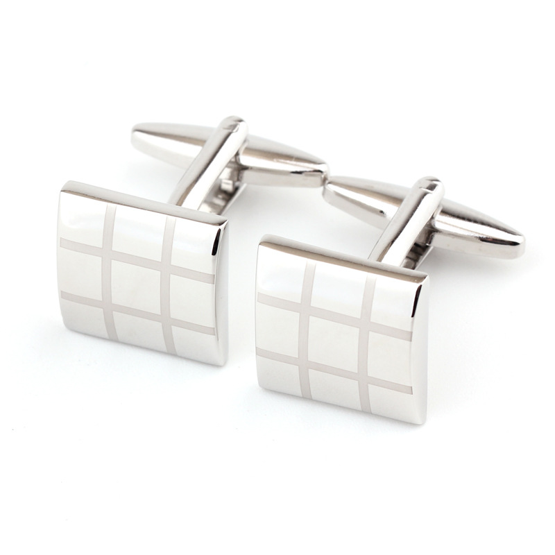 Laser engraved square plaid French shirt men's cufflinks cufflinks_voghion.com