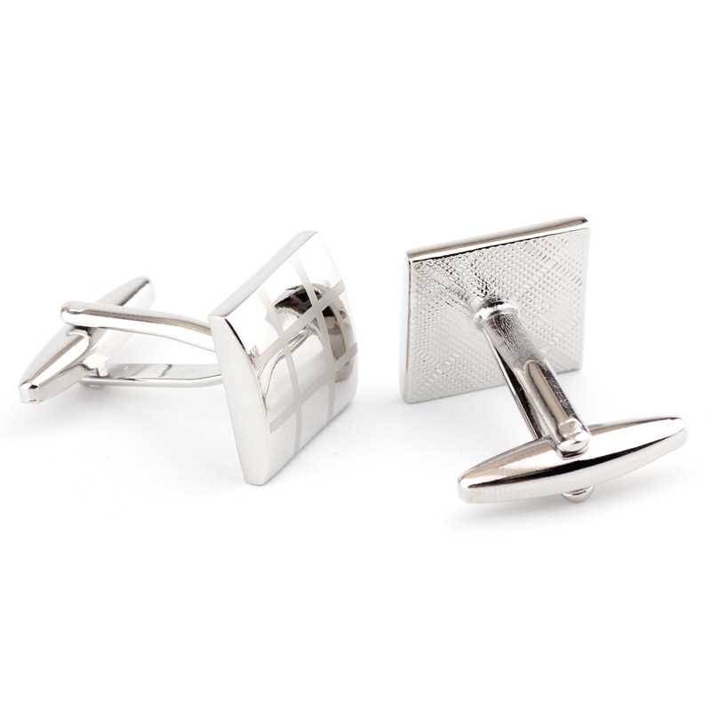 Laser engraved square plaid French shirt men's cufflinks cufflinks_voghion.com