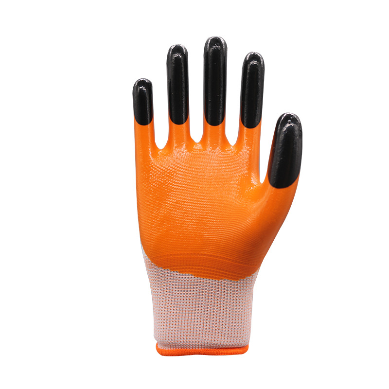 Guantes de protección laboral de nylon nitrilo reforzado con dedos sumergiendo guantes de trabajo antideslizantes resistentes al desgaste para el sitio de construcción al por mayor