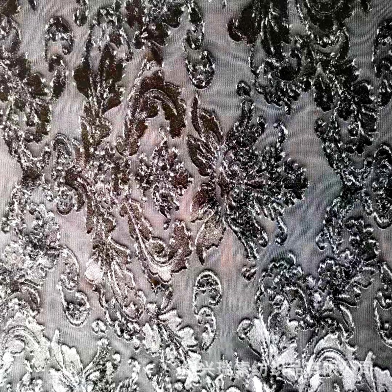 velvet burnout 涤氨绒布剪花烂花面料 网眼风格烧花布