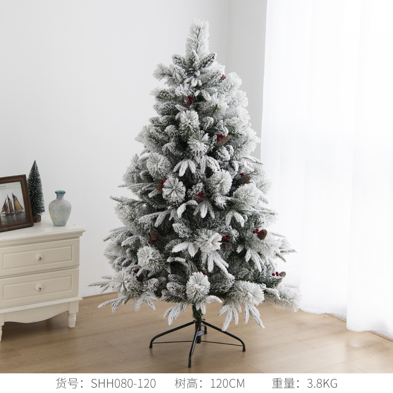 Árbol de Navidad grande nevado con ramas colgantes de frutos rojos y diseño de flojo de nieve encriptado transfronterizo, decoraciones para vitrinas de centro comercial, venta al por mayor