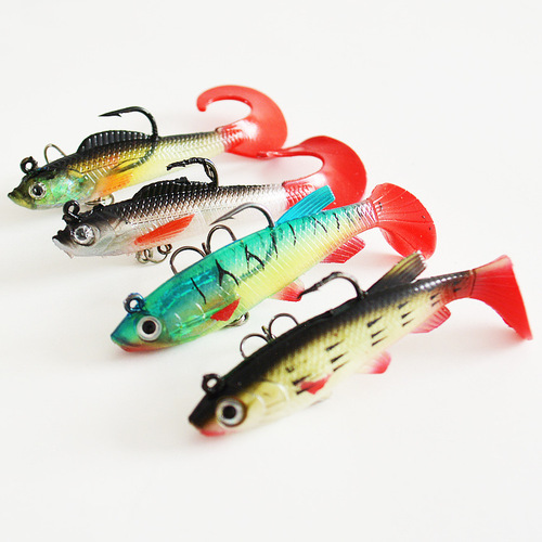 Lead-wrapped fish Luya bait long-range curly tail T-tail soft bait 9g 13g lead head hook freshwater bass cocked mouth fake bait