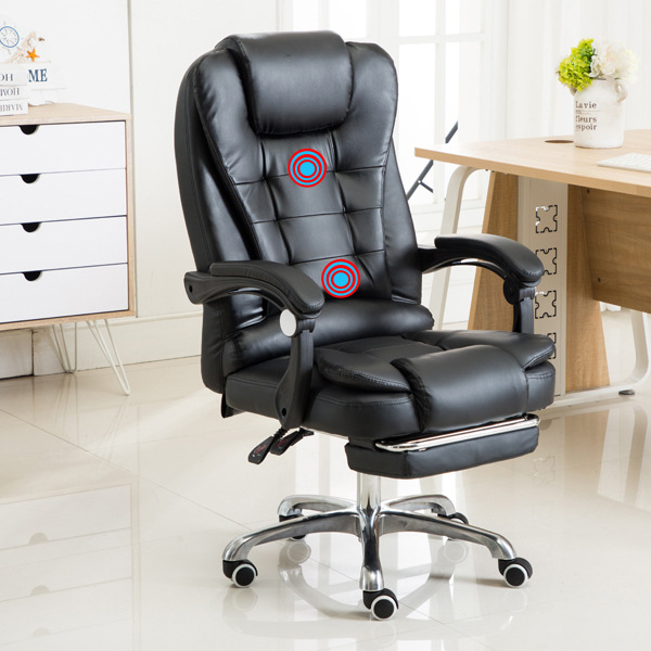 Silla ergonómica reclinable con masaje y reposapiés, ideal para oficina o estudio, tapizado de cuero de alta calidad